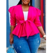 Lovely Stylish Lace-up Flounce Design Rose Red Plu