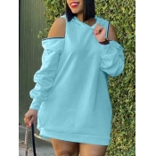 Lovely Casual Hooded Collar Hollow-out Baby Blue M