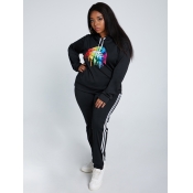 LW Plus Size Hooded Collar Lip Print Pants Set
