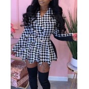 Lovely Stylish Turndown Collar Print Patchwork Bla