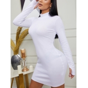 Lovely Casual Turtleneck Basic Skinny White Mini D