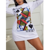 Lovely Street O Neck Print White Mini Dress