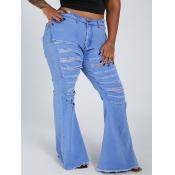 Lovely Street Broken Holes Baby Blue Plus Size Jea