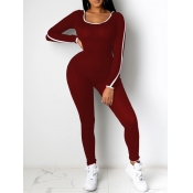 Lovely Sportswear U Neck Patchwork Wine Red One-pi