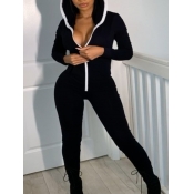 Lovely Sportswear Hooded Collar Zipper Design Blac