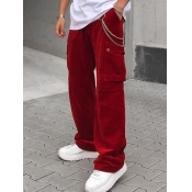 Lovely Casual Pocket Patched Red Men Pants