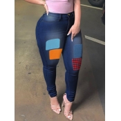 Lovely Casual Patchwork Deep Blue Plus Size Jeans