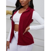 Lovely Casual Turndown Collar Zipper Design Red Wa