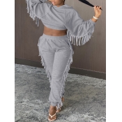 Lovely Street Hooded Collar Tassel Design Grey Two