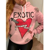 Lovely Casual Hooded Collar Print Pink Hoodie