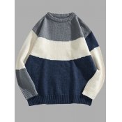 Lovely Casual O Neck Patchwork Blue Men Sweater