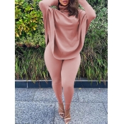 LW Plus Size Casual Turtleneck Loose Pink Pants Se