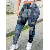 LW Trendy Print Skinny Deep Bue Pants