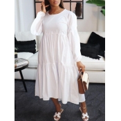 Lovely Casual O Neck Fold Design Loose White Mid C