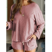 Lovely Casual O Neck Basic Loose Light Pink Sleepw