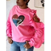 Lovely Casual O Neck Heart Pink Hoodie