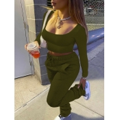LW Pocket Design Drawstring Crop Top Pants Set