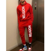 LW Men Hooded Collar Letter Print Sweatsuit Set