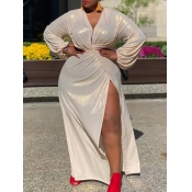 Lovely Sexy Deep V Neck Side High Slit White Maxi 
