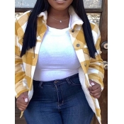 Lovely Casual Turndown Collar Grid Print Yellow Pa