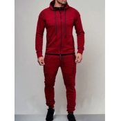 Lovely Casual Hooded Collar Basic Wine Red Men Two