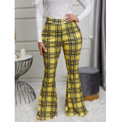 Lovely Trendy Grid Print Yellow Pants
