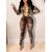 Lovely Sexy O Neck Cross Straps Skinny Zebra Strip