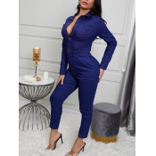 Lovely Trendy Turndown Collar Buttons Design Blue 