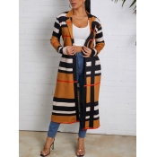 Lovely Trendy Turndown Collar Print Khaki Trench C