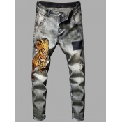 Lovely Casual Embroidered Skinny Blue Men Jeans
