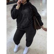 Lovely Casual Hooded Collar Basic Black Plus Size 