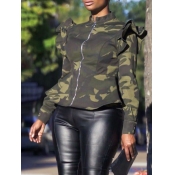 Lovely Casual Camo Print Green Plus Size Coat