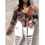 LW Trendy Dew Shoulder Tie-dye Asymmetrical Dull R