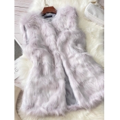 Lovely Stylish Sleeveless Grey Faux Fur
