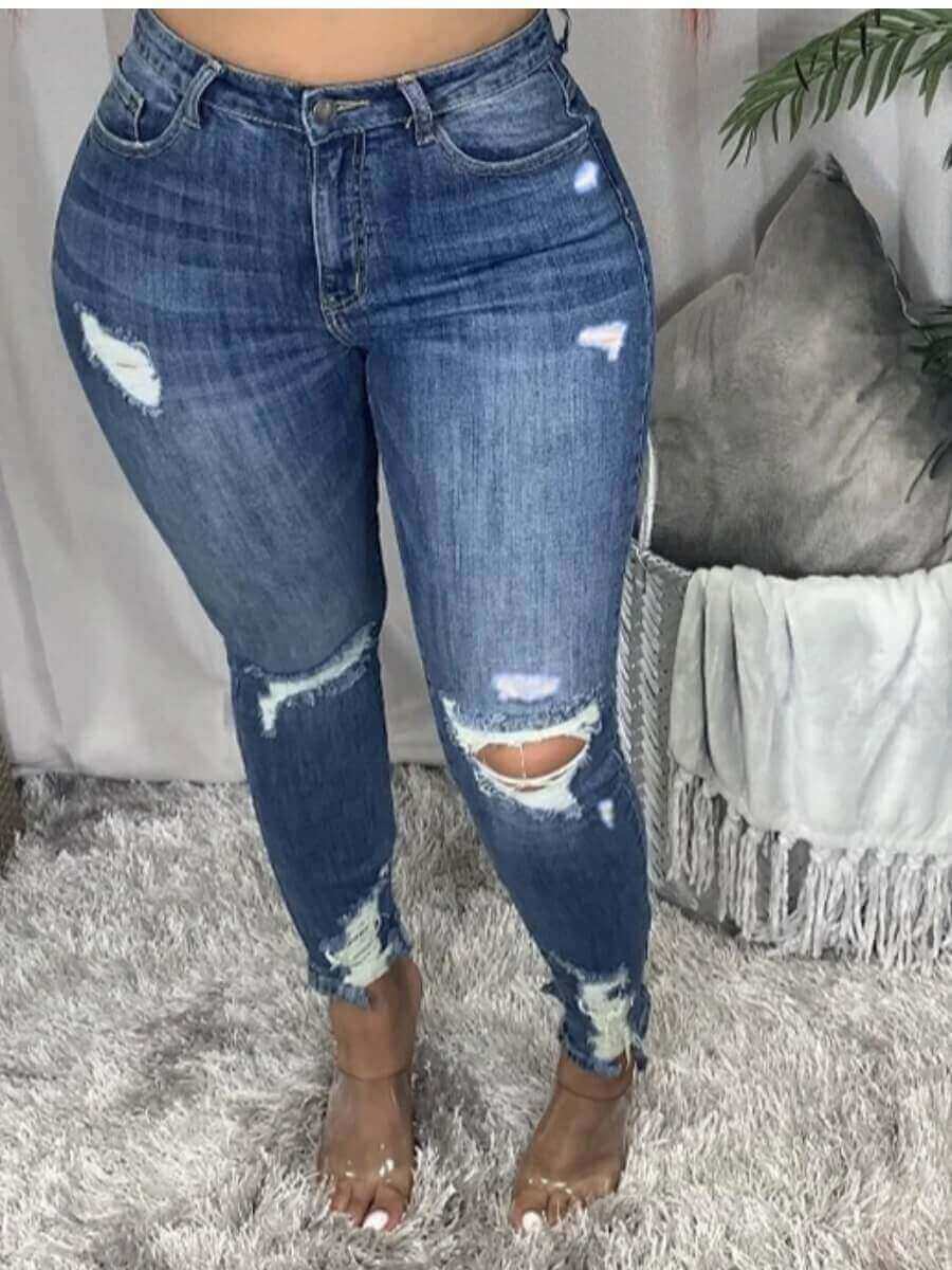LW Plus Size Ripped Skinny Deep Blue Jeans
