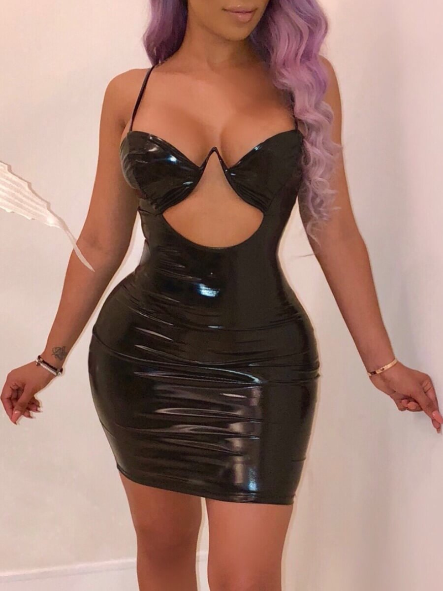 LW SXY Faux Leather Backless Cut Out Bodycon Dress