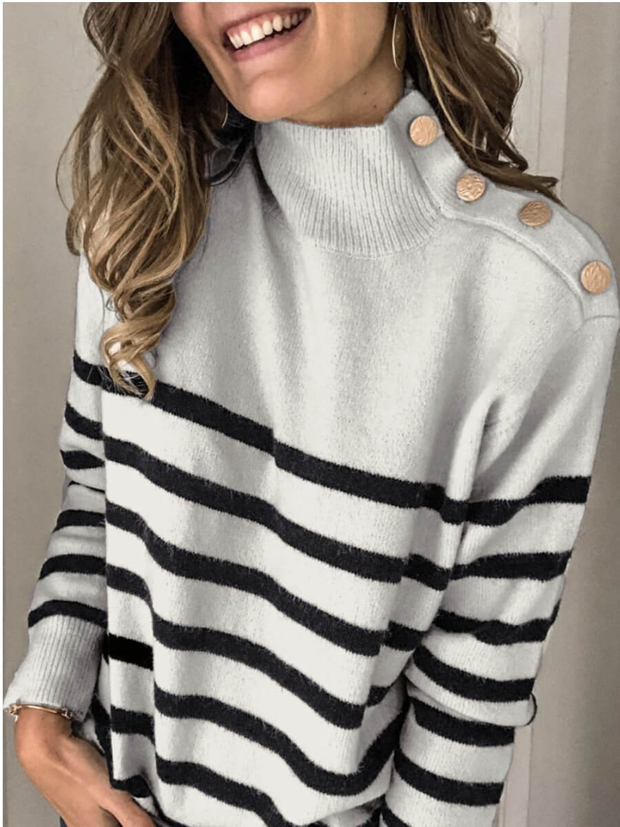 LW Chic Turtleneck Button Grey Sweater