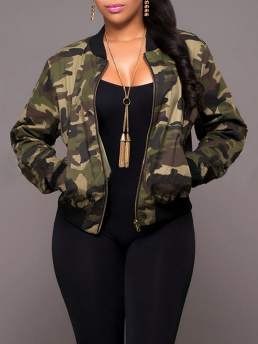 LW Stylish Camo Print Zipper Design Jacket
