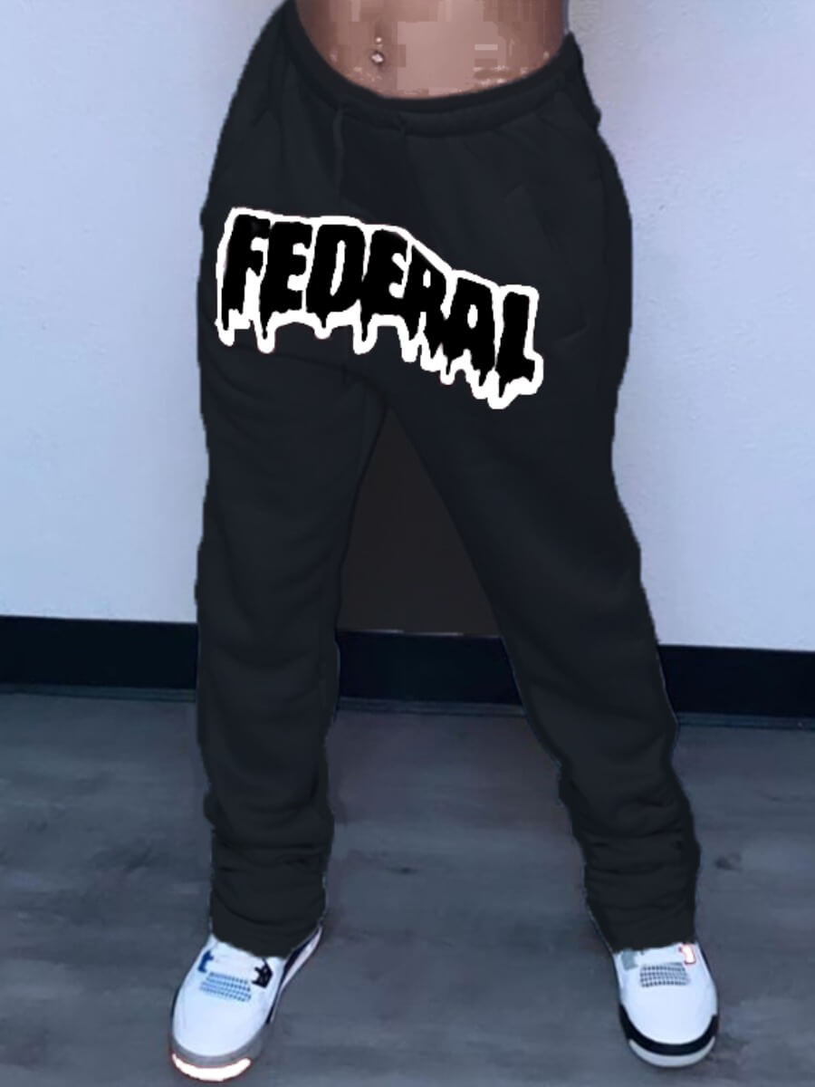 Lovely Casual Letter Print Drawstring Black Pants