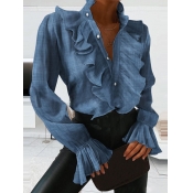 Lovely Trendy Flounce Design Sapphir Blouse