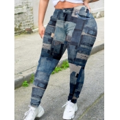 Lovely Plus Size Print Deep Blue Pants