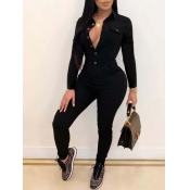 Lovely Stylish Turndown Collar Button Design Black