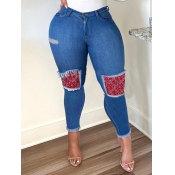 Lovely Casual Patchwork Skinny Blue Jeans