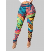 Lovely Street Print Skinny Blue Leggings