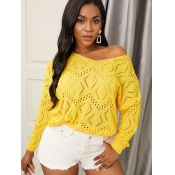 Lovely Chic V Neck Pierced Yellow Sweater
