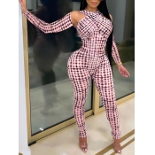Lovely Sexy Print Hollow-out Pink One-piece Jumpsu