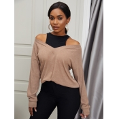 Lovely Casual Off The Shoulder Khaki Sweater
