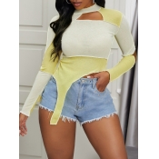Lovely Street Color Block Stitching Hollow-out Yel