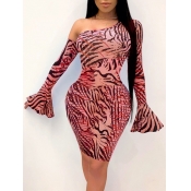 Lovely Trendy Print Pink Knee Length Dress