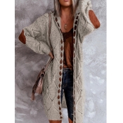 Lovely Casual Hooded Collar Patchwork Light Camel 
